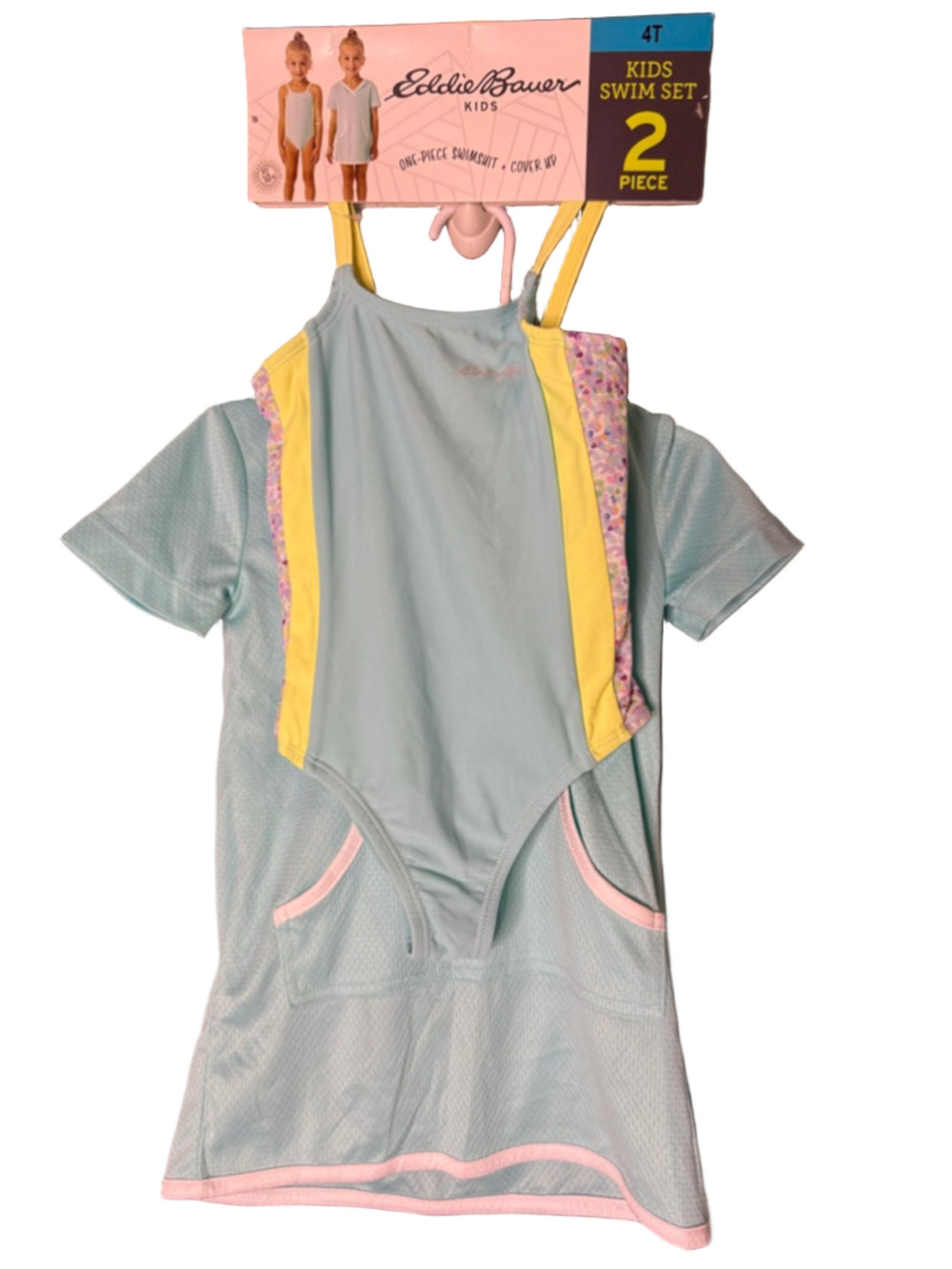 Girls Eddie Bauer One Piece Swimsuit + Cover Up 4T Light Blue Yellow